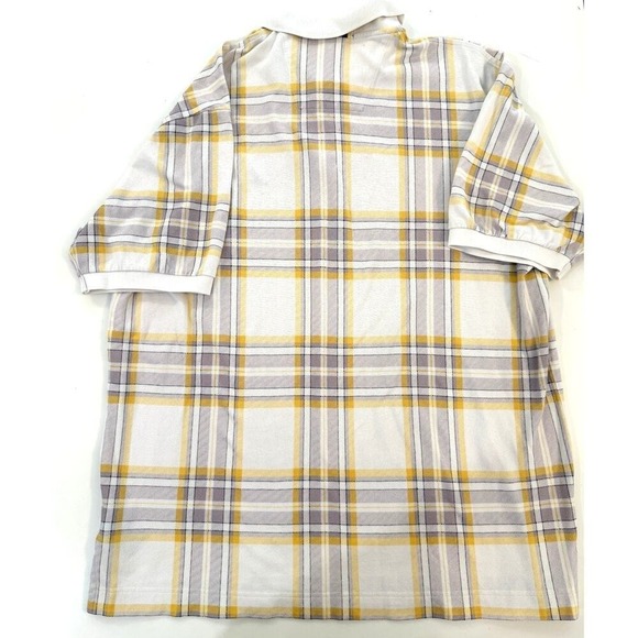 Nautica Polo Shirt Men XL Yellow White Plaid Short Sleeve Cotton Y2K Streetwear - Picture 3 of 5